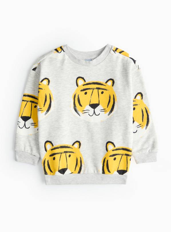 Grey Tiger Print Crew Neck Sweatshirt 6-7 years